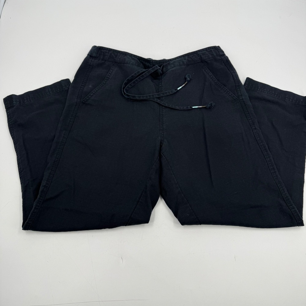 J. Crew Denim Cropped‎ Wide Leg Linen Drawstring Casual Pants Black Size S